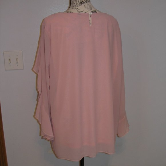 Anggrek Women's New XL Blouse Top Dusty Rose Pink Ruffled Long Sleeves Tags - Picture 3 of 13